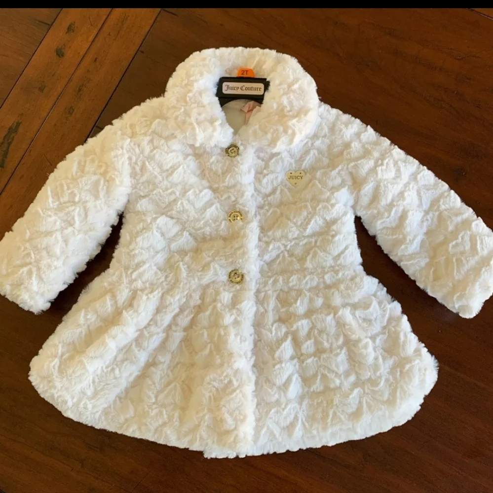 Juicy Couture toddler girl white fur dress coat - Picture 2 of 4